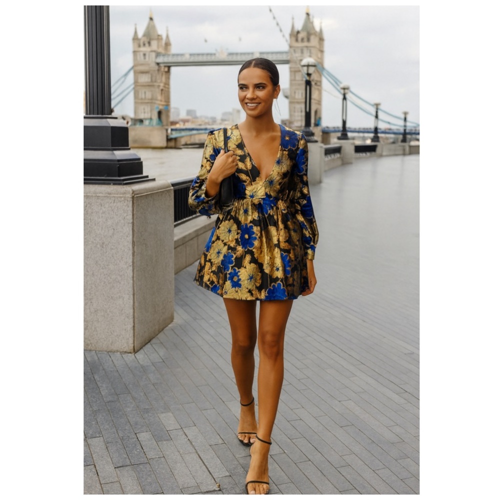 Alice McCall Night Light Metallic Floral Long Sleeve Mini Dress 8